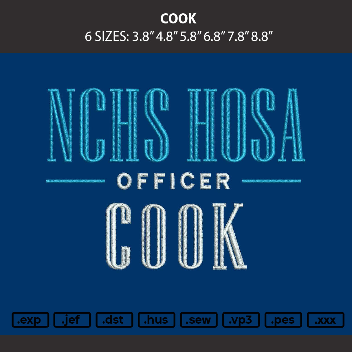 Cook Embroidery Machine Design File 6 sizes