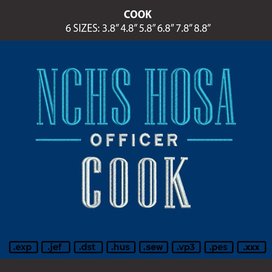 Cook Embroidery Machine Design File 6 sizes