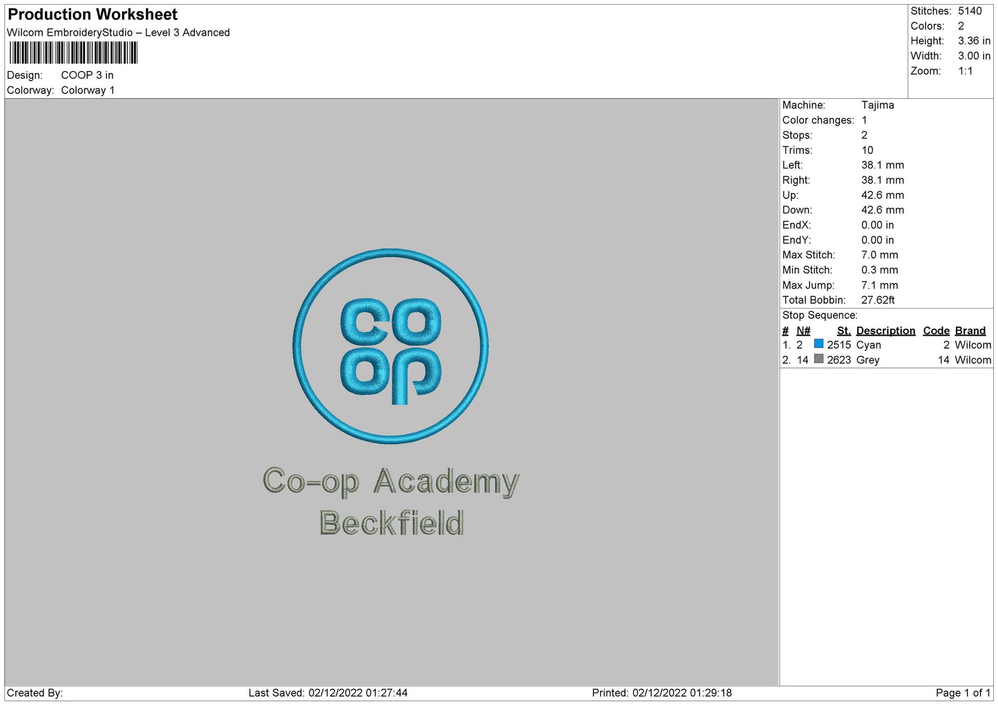 Coop Embroidery File 6 sizes