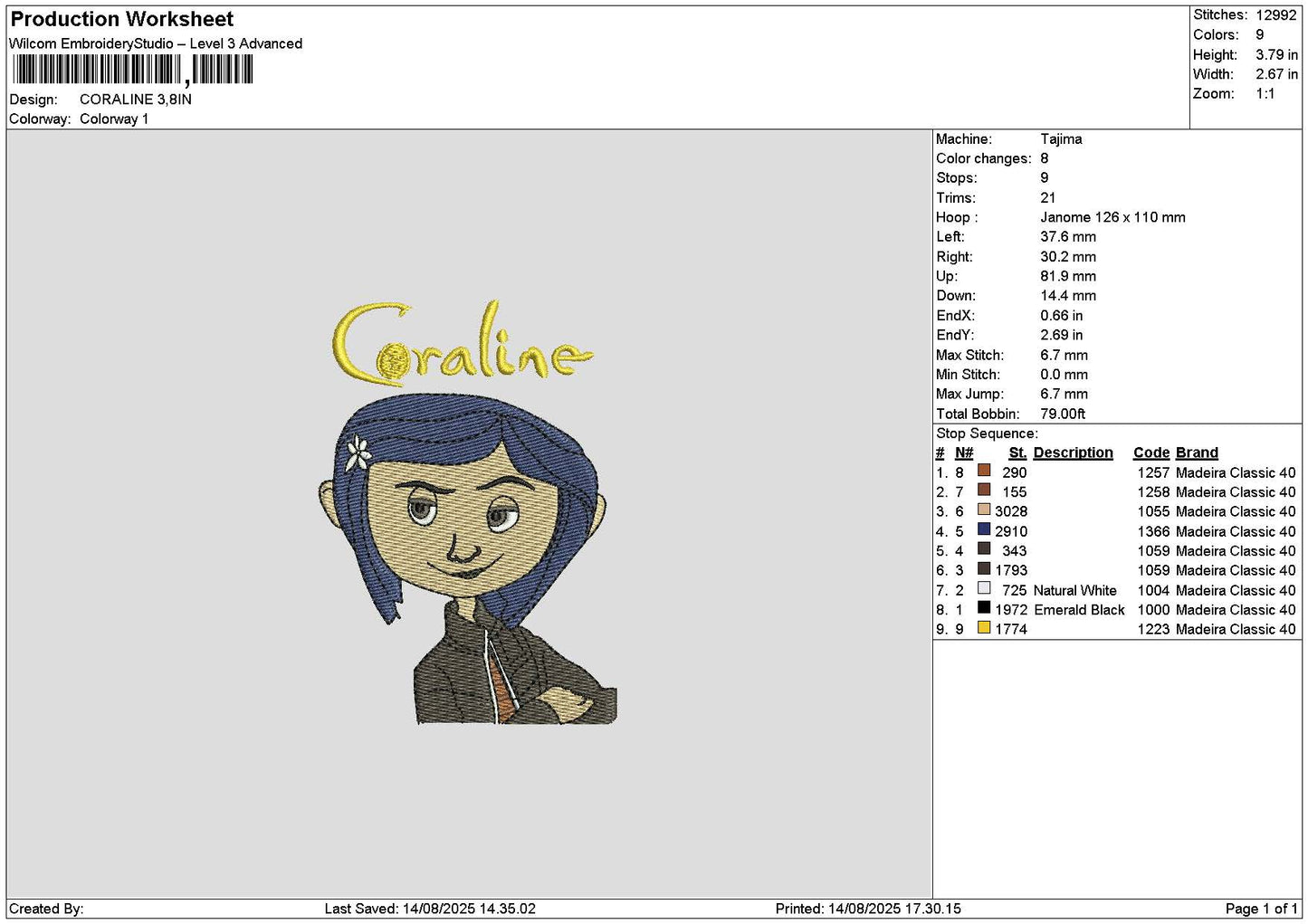 Caroline1408 Embroidery File 6 sizes
