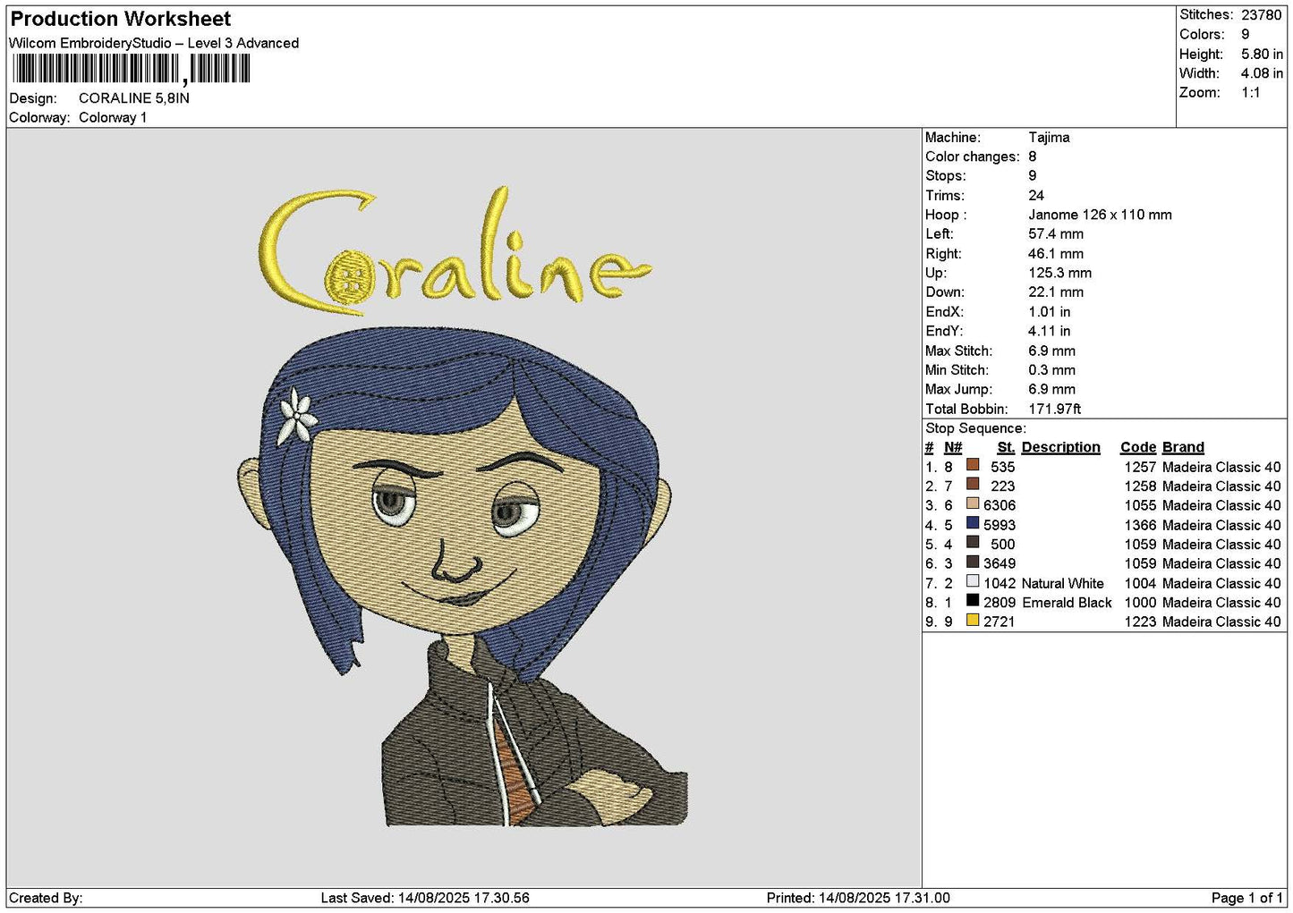 Caroline1408 Embroidery File 6 sizes