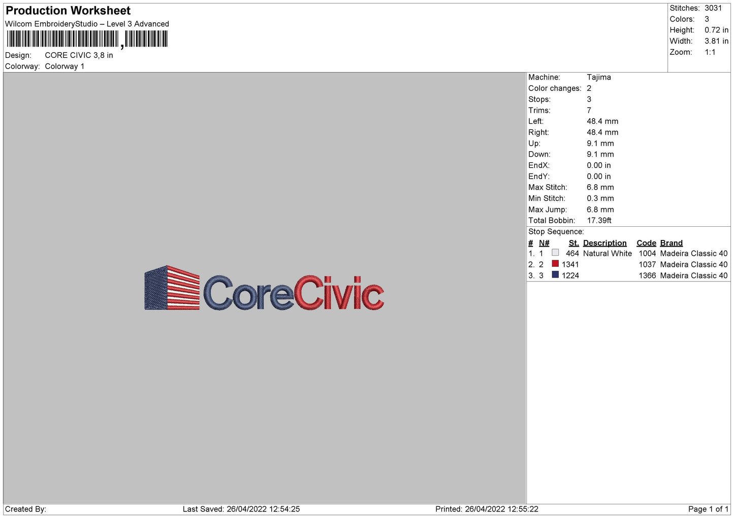 Core Civic Embroidery File 4 size