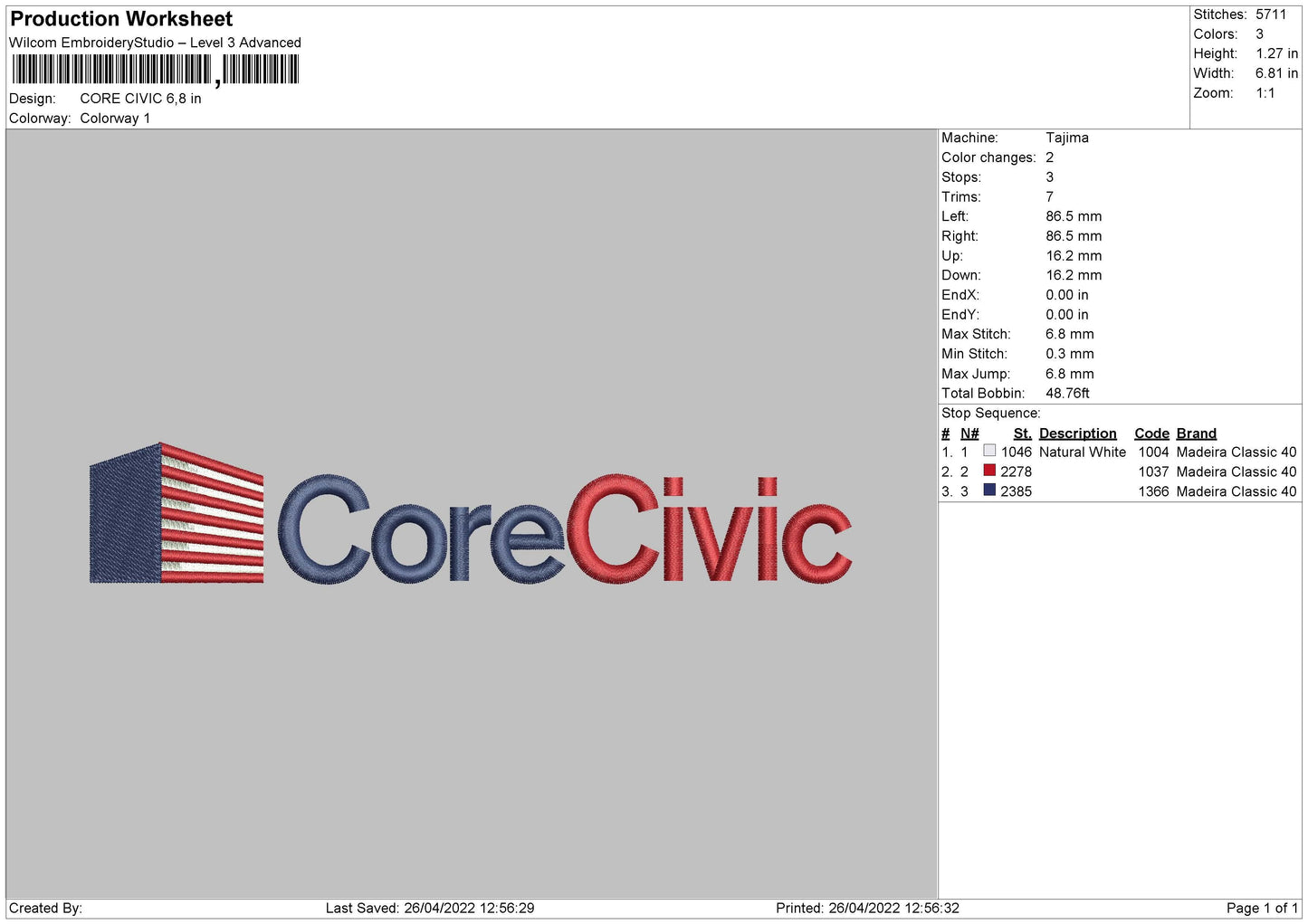Core Civic Embroidery File 4 size