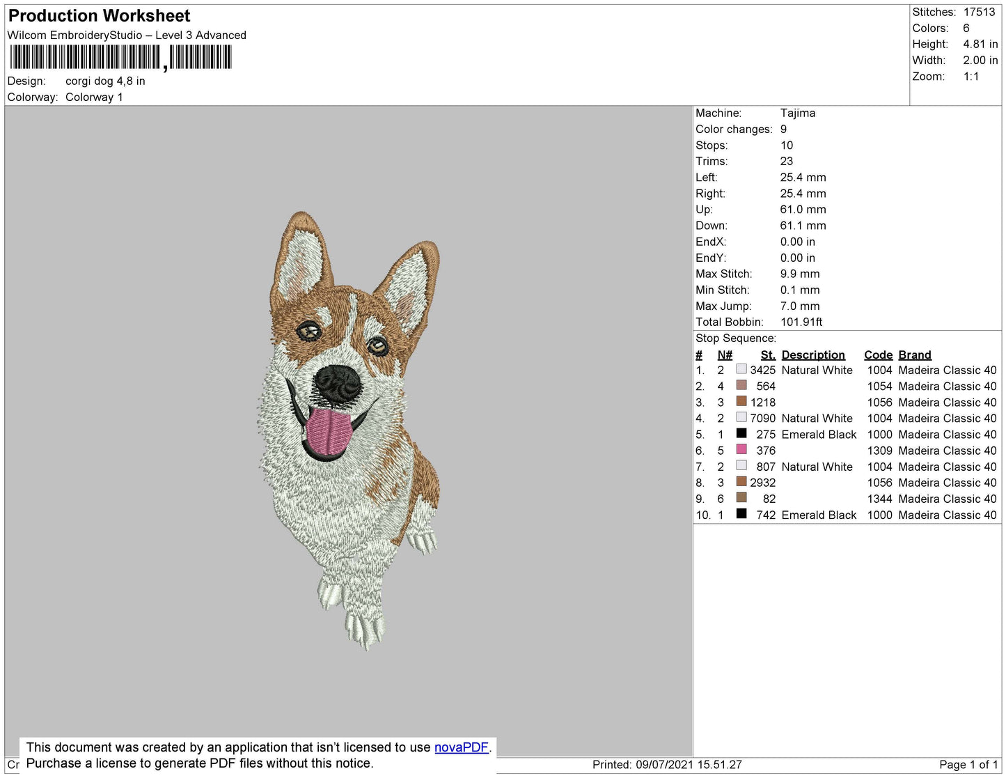 Corgi Dog Embroidery File 4 size