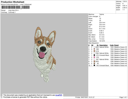 Corgi Dog Embroidery File 4 size