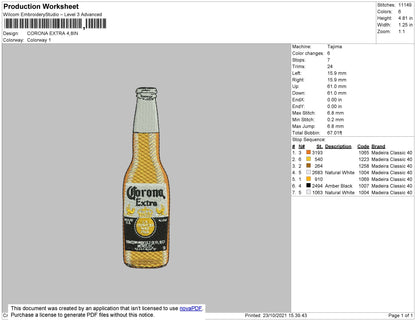 Corona Extra Embroidery File 4 size