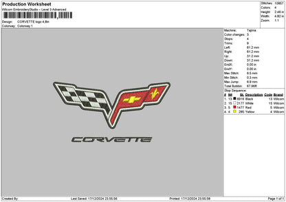 Corvettetext 01 Embroidery File 6 sizes
