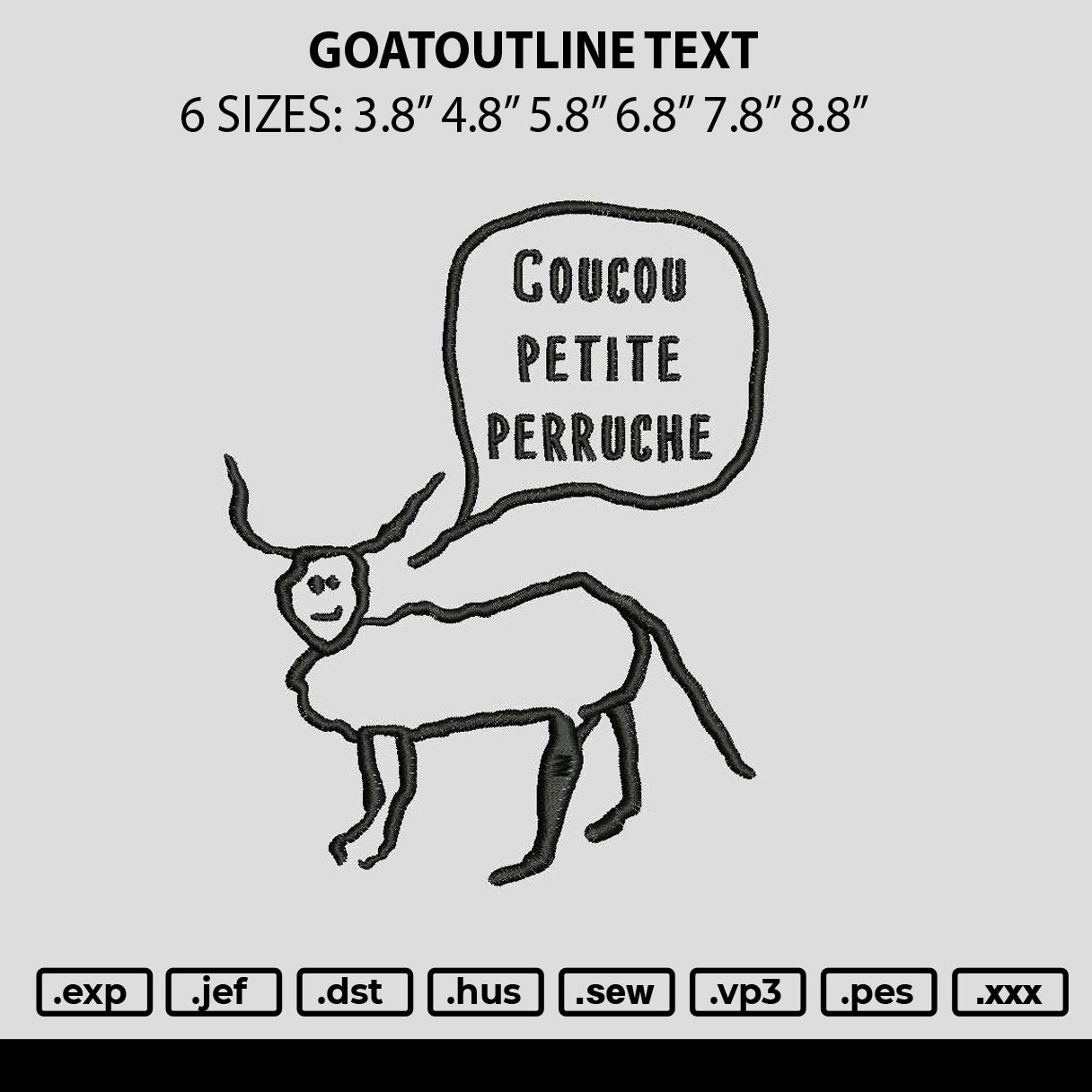 Goatoutline Text Embroidery File 6 sizes