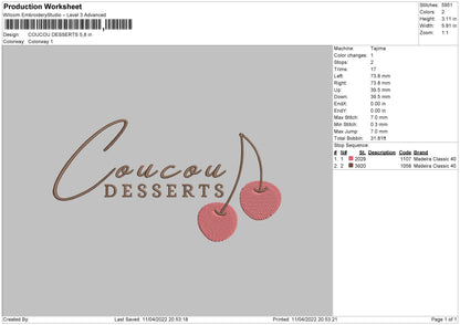 Coucou Desserts Embroidery File 4 size