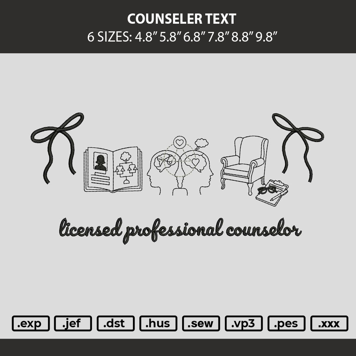 Counseler Text Embroidery Machine Design File 6 sizes