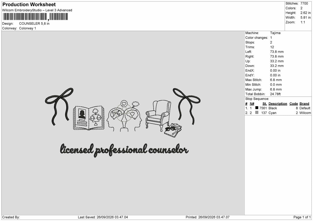 Counseler Text Embroidery Machine Design File 6 sizes