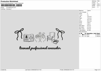 Counseler Text Embroidery Machine Design File 6 sizes
