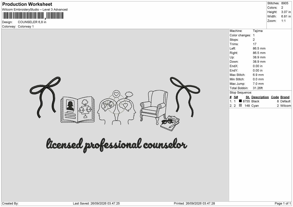 Counseler Text Embroidery Machine Design File 6 sizes