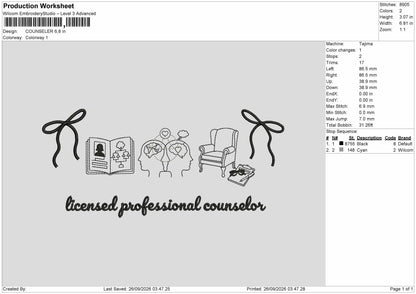Counseler Text Embroidery Machine Design File 6 sizes