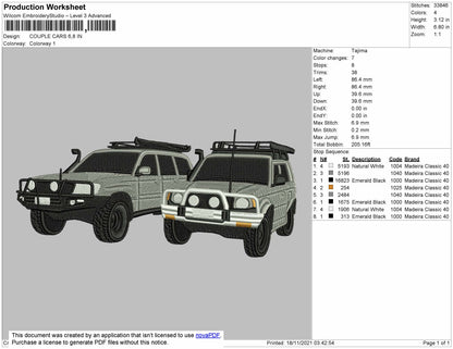 Couple Cars Embroidery File 4 size