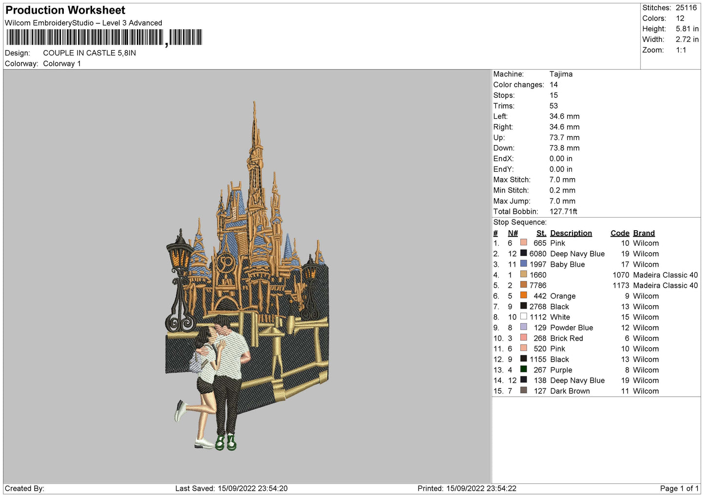 Couple In Castle Embroidery File 5 sizes