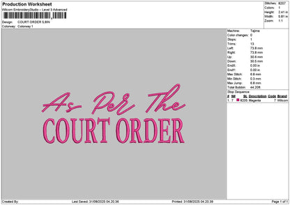 Courttext Embroidery File 6 sizes