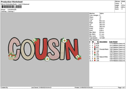 Cousintext 2109 Embroidery File 6 sizes