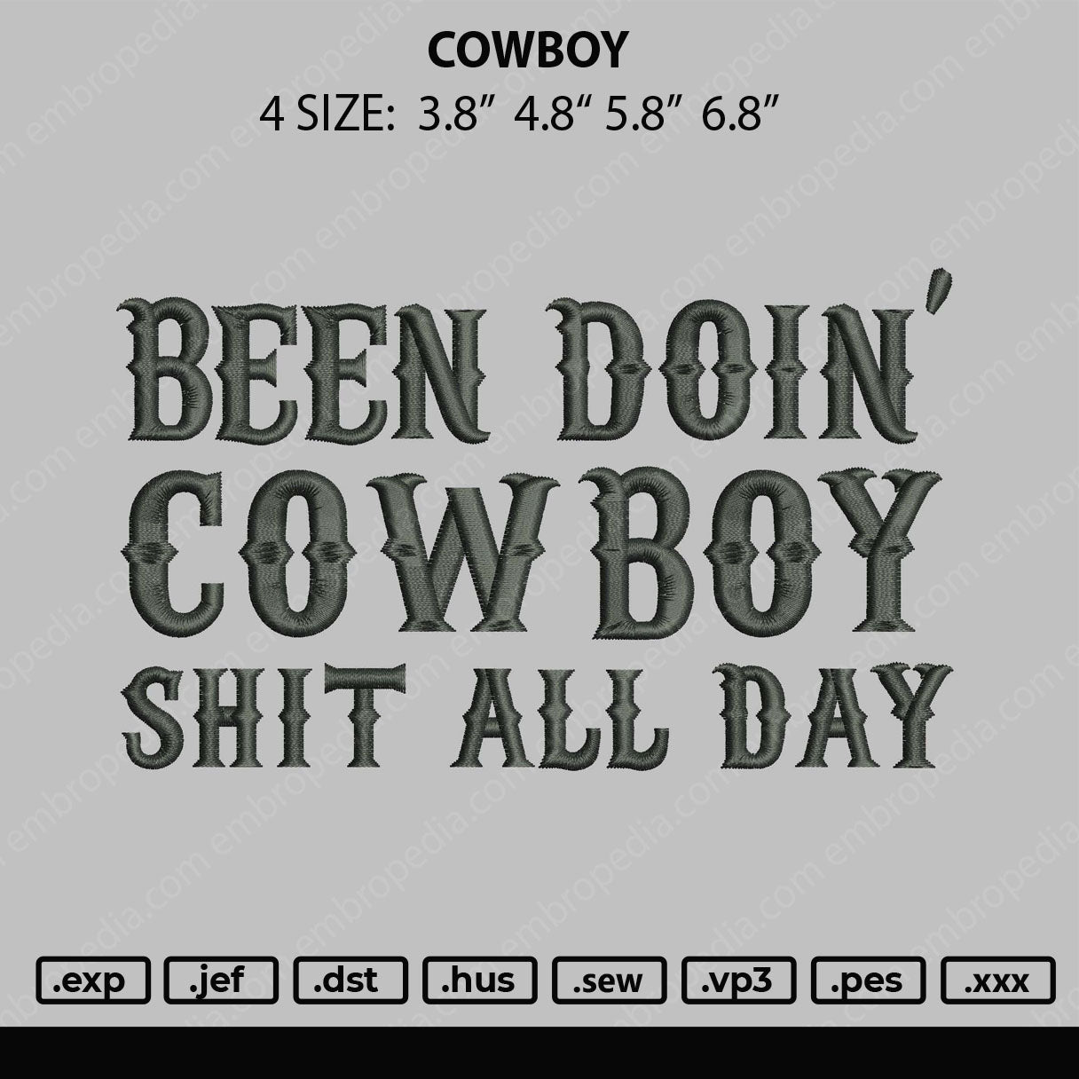 Cow Boy Embroidery File 4 size