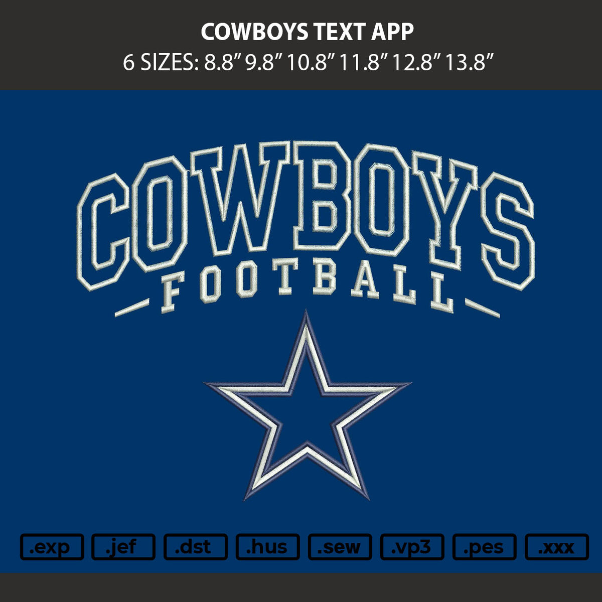 Cowboys Text App Embroidery Machien Design File 6 sizes