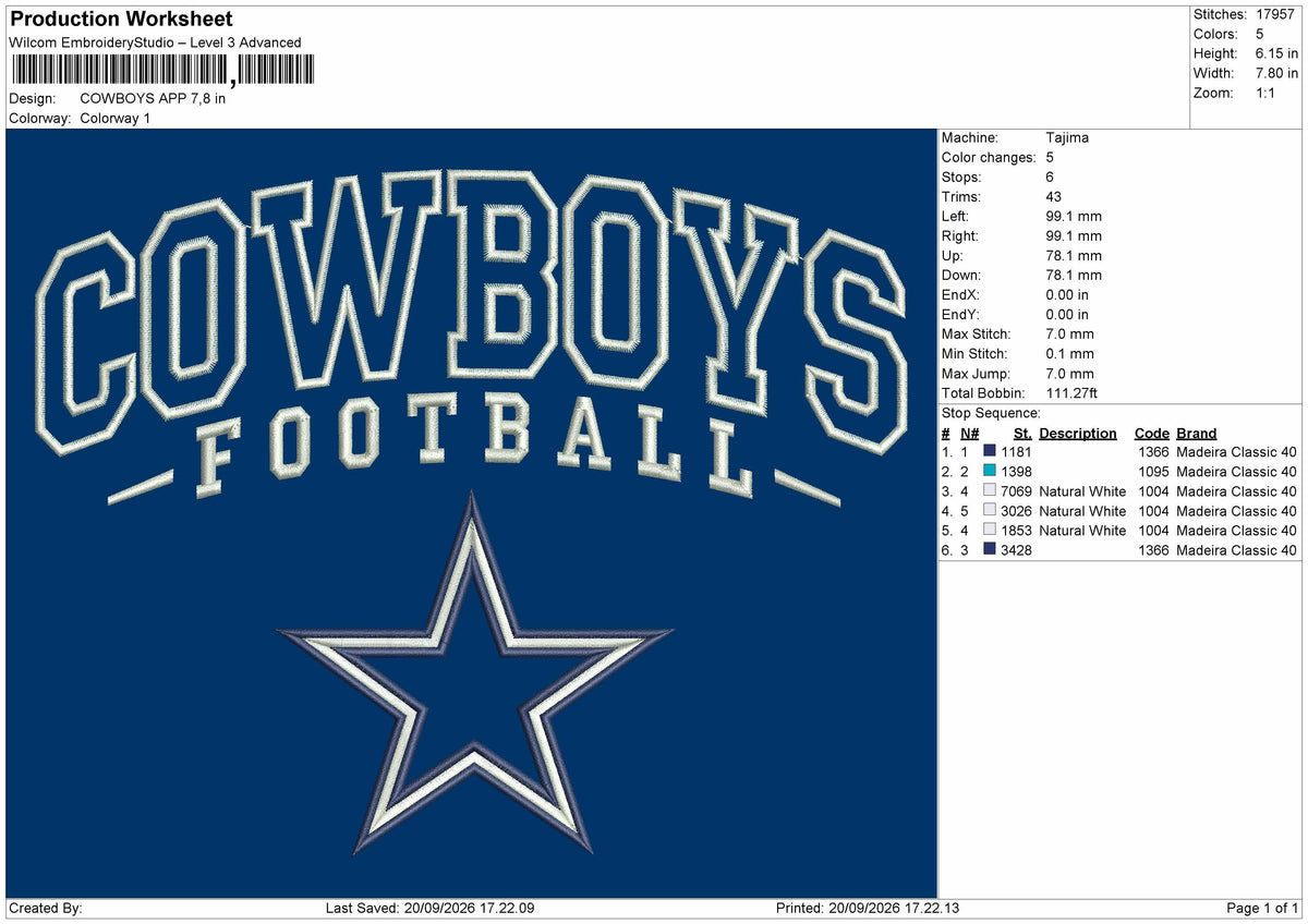Cowboys Text App Embroidery Machien Design File 6 sizes