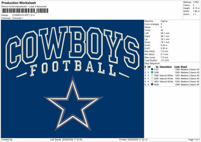Cowboys Text App Embroidery Machien Design File 6 sizes