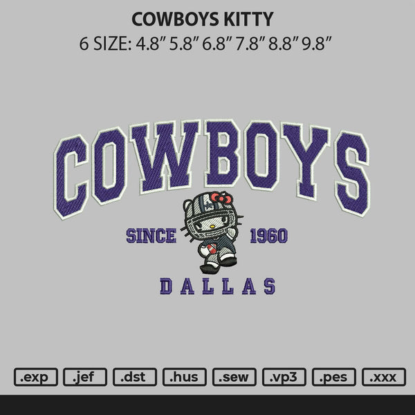 Cowboys Kitty Embroidery File 6 sizes