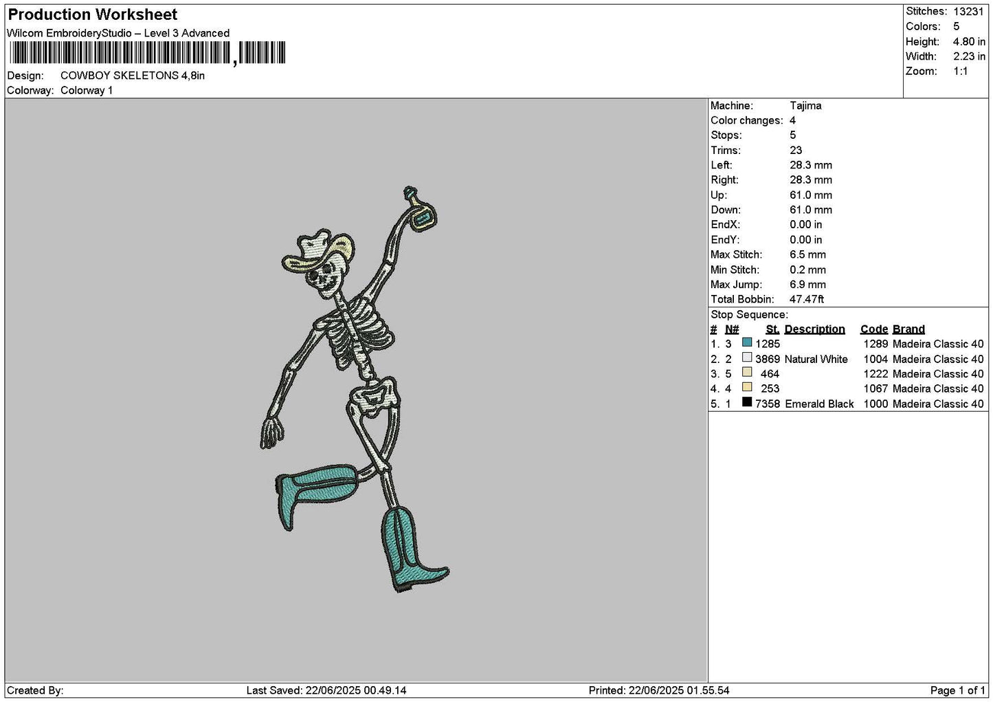 Cowboy Skeletons 03 Embroidery File 6 sizes