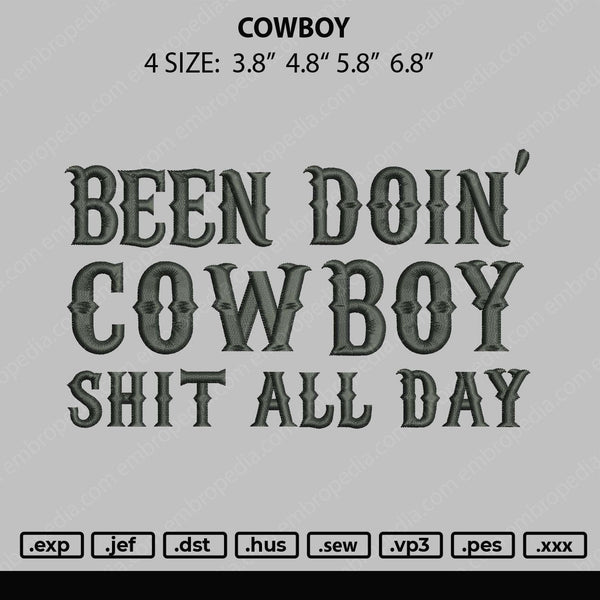 Cow Boy Embroidery File 4 size