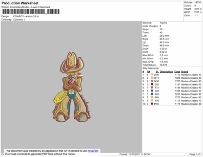 Cowboy Cartoon Embroidery File 4 size