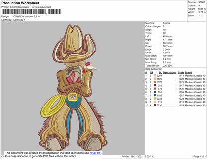 Cowboy Cartoon Embroidery File 4 size
