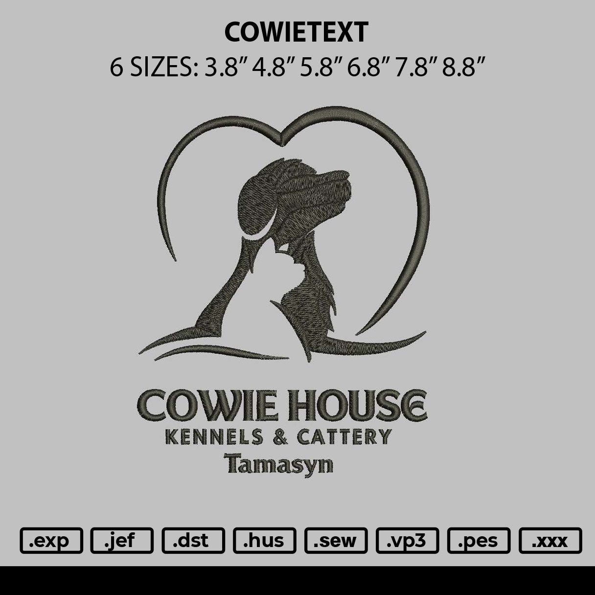Cowietext Embroidery File 6 sizes