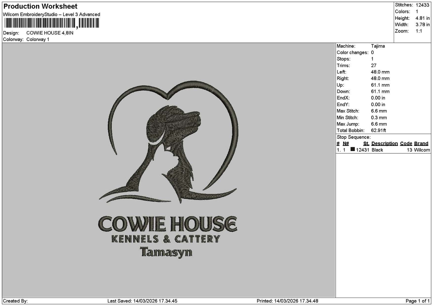 Cowietext Embroidery File 6 sizes