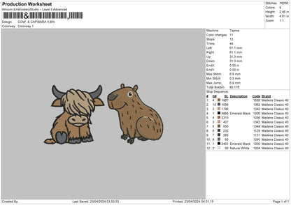 Cowcapibara Embroidery File 6 sizes
