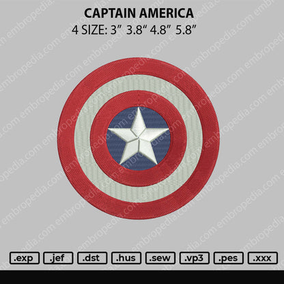 Captain America Embroidery Design File 4 size