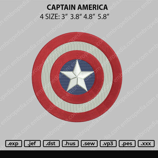 Captain America Embroidery Design File 4 size
