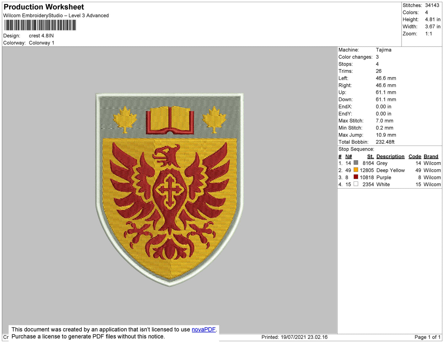 Crest Embroidery File 4 size
