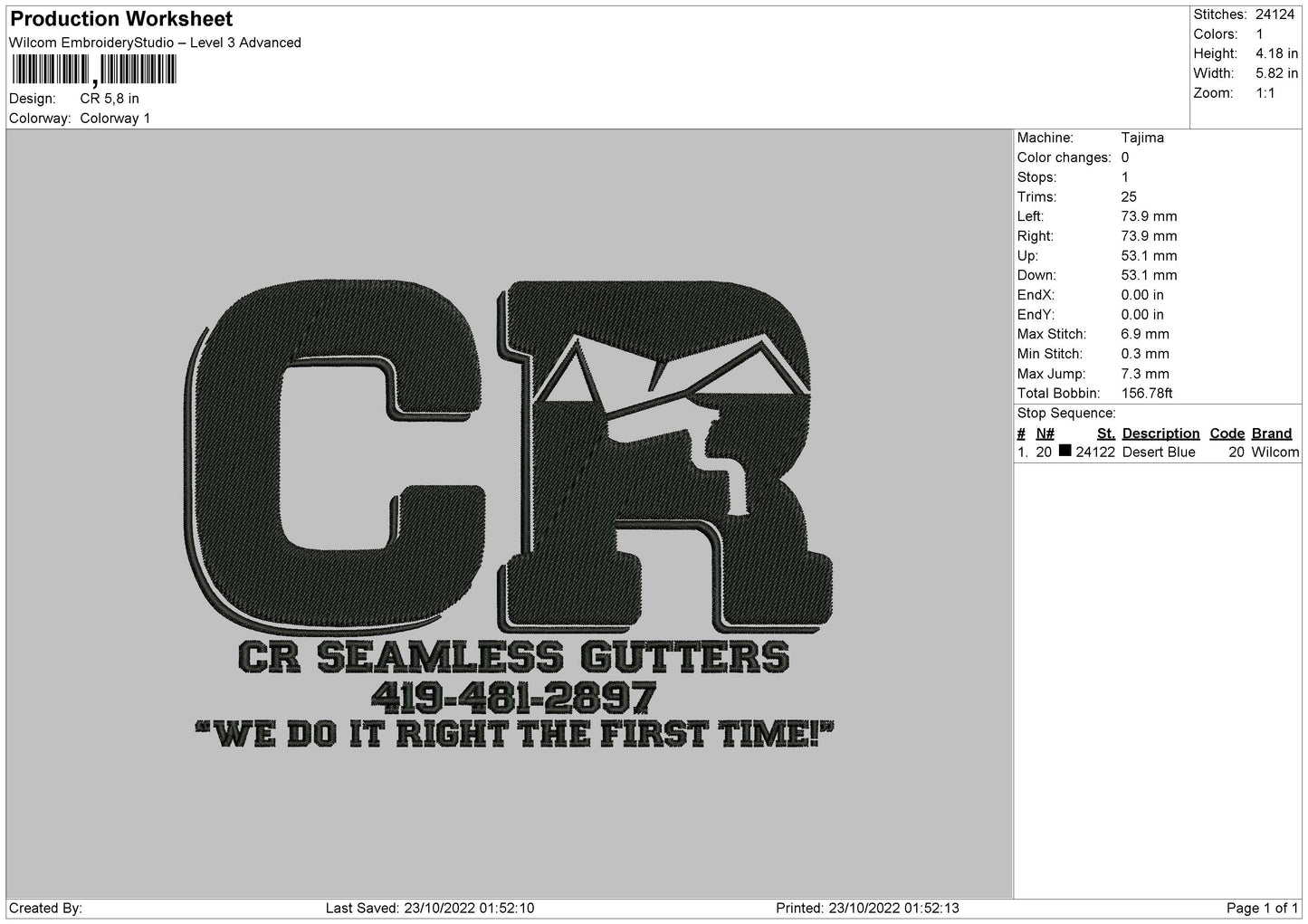 CR Embroidery File 6 sizes
