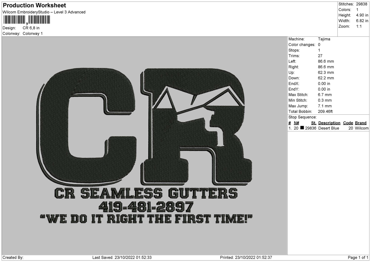 CR Embroidery File 6 sizes