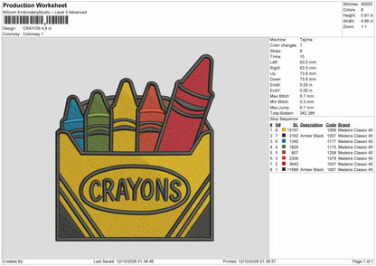 Crayon Text Embroidery Machine Design File 6 sizes
