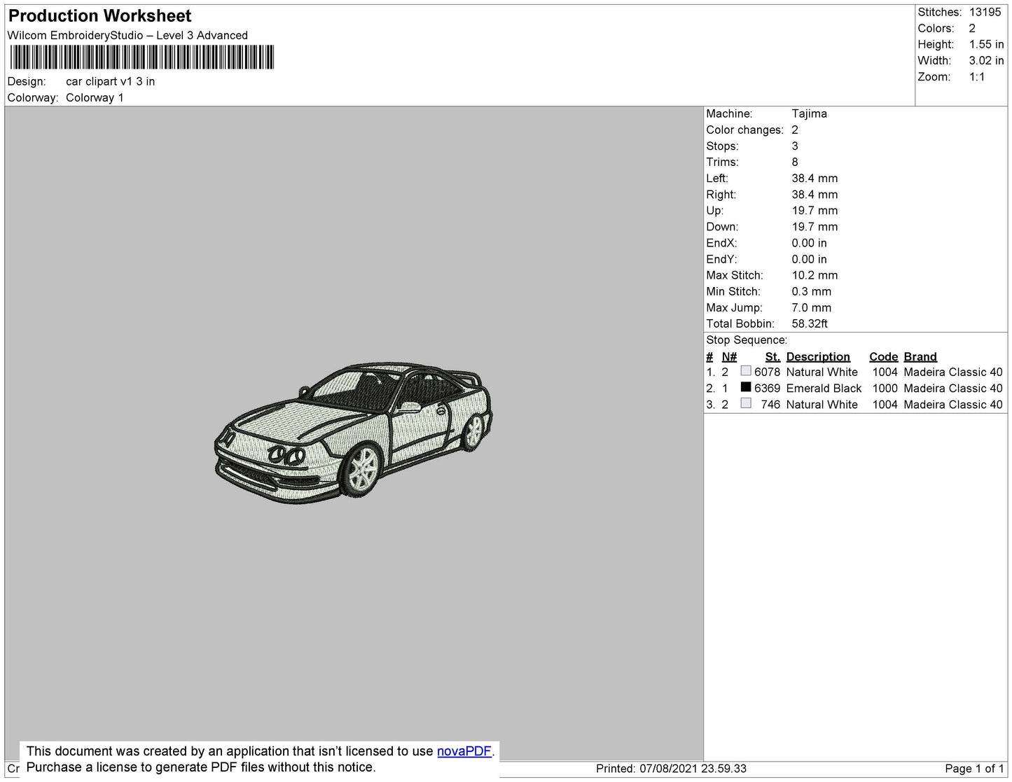 Car Clipart V1 Embroidery File 4 size