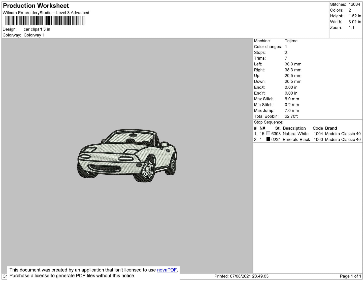 Car Clipart Embroidery File 4 size