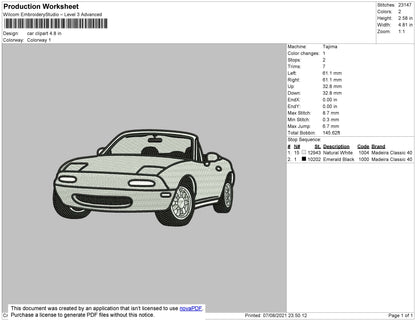 Car Clipart Embroidery File 4 size