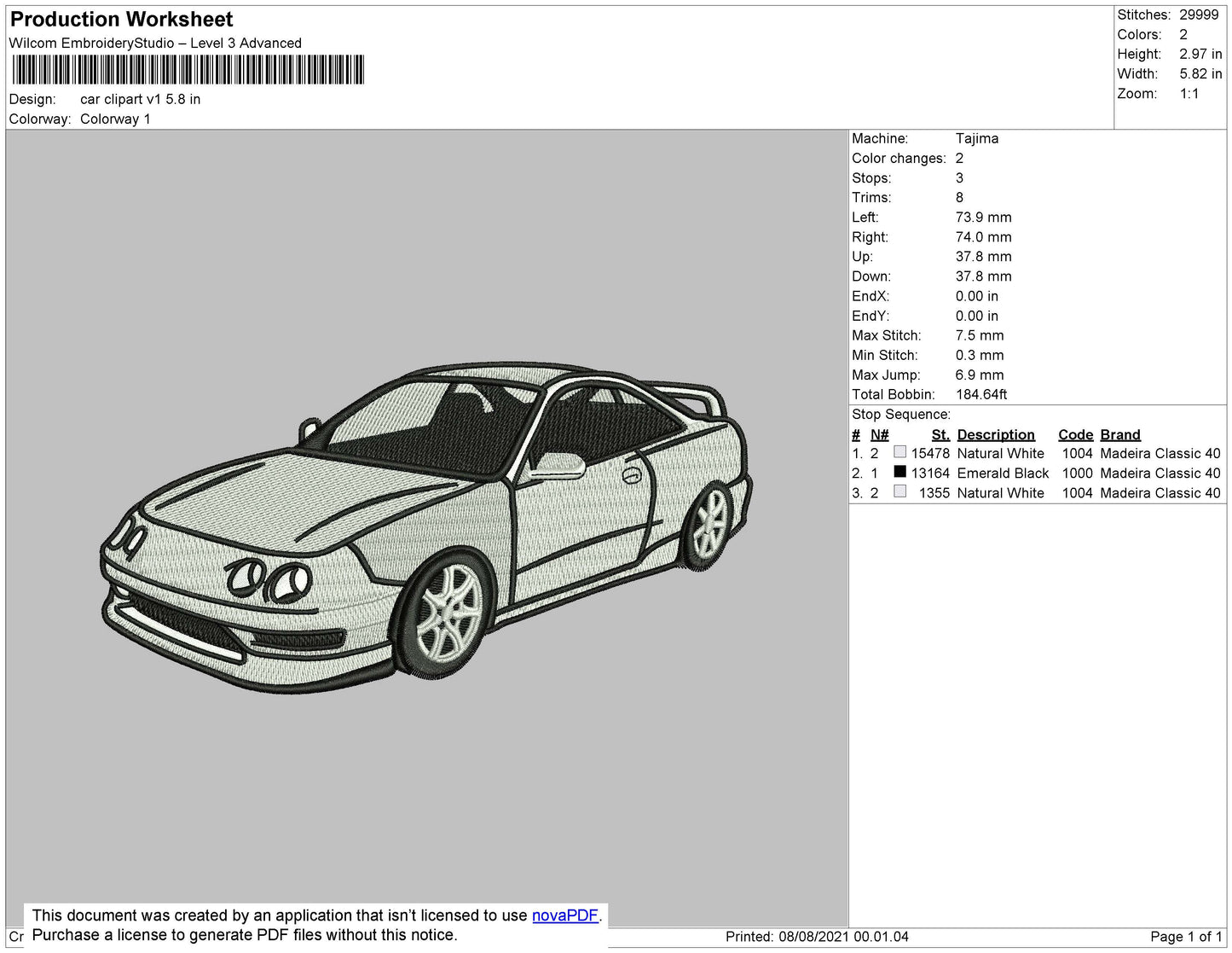 Car Clipart V1 Embroidery File 4 size
