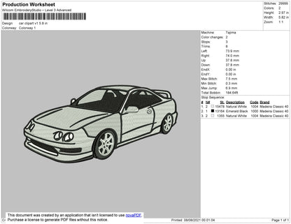 Car Clipart V1 Embroidery File 4 size