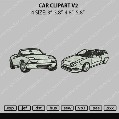 Car Clipart V2 Emnbroidery File 4 size