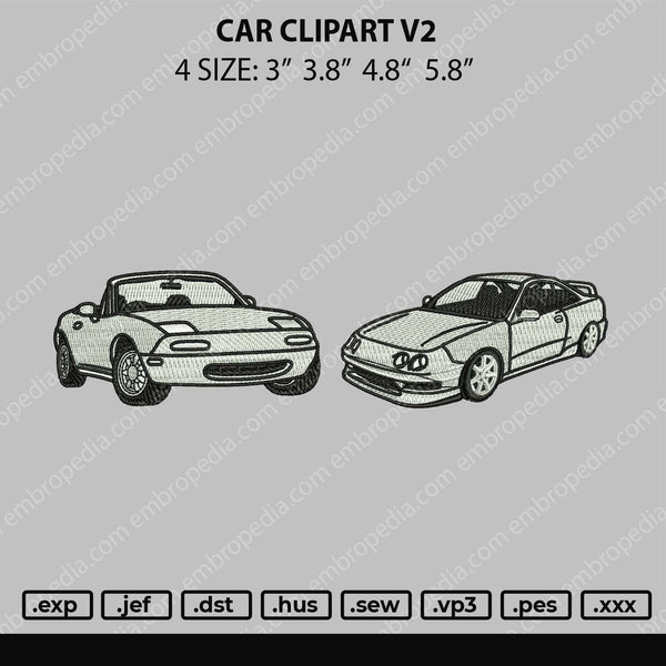 Car Clipart V2 Emnbroidery File 4 size