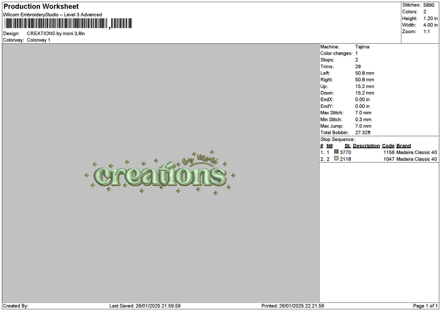 Crearionstext 2601 Embroidery File 6 sizes