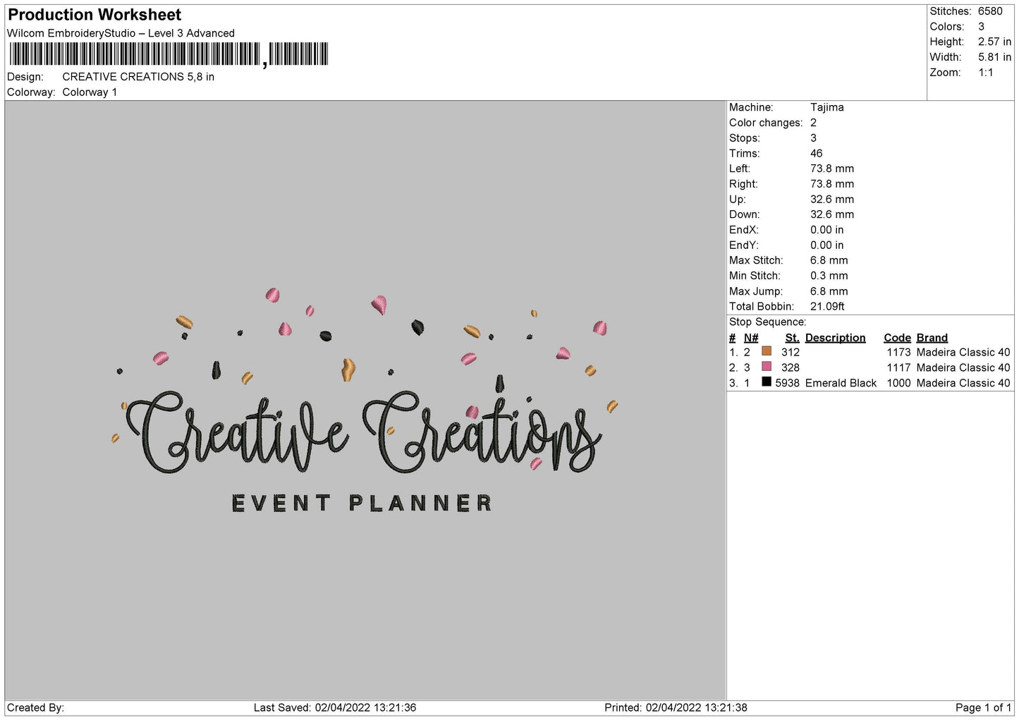 Creative Creations Embroidery File 4 size