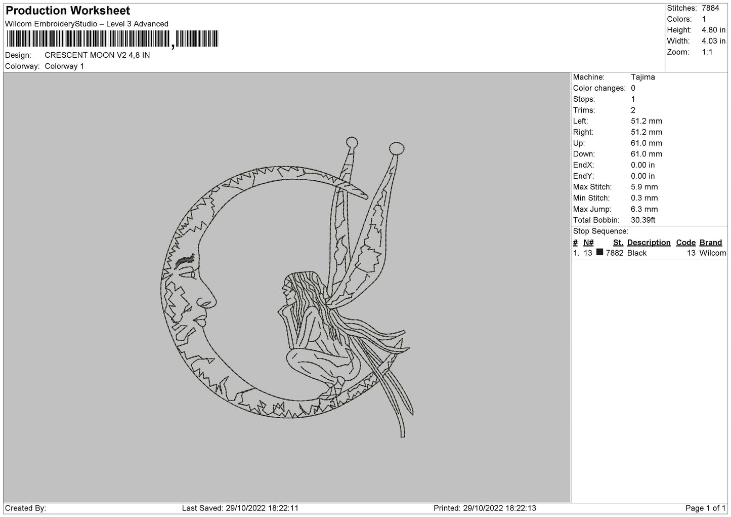 Crescent Moon V2 Embroidery Fle 6 sizes
